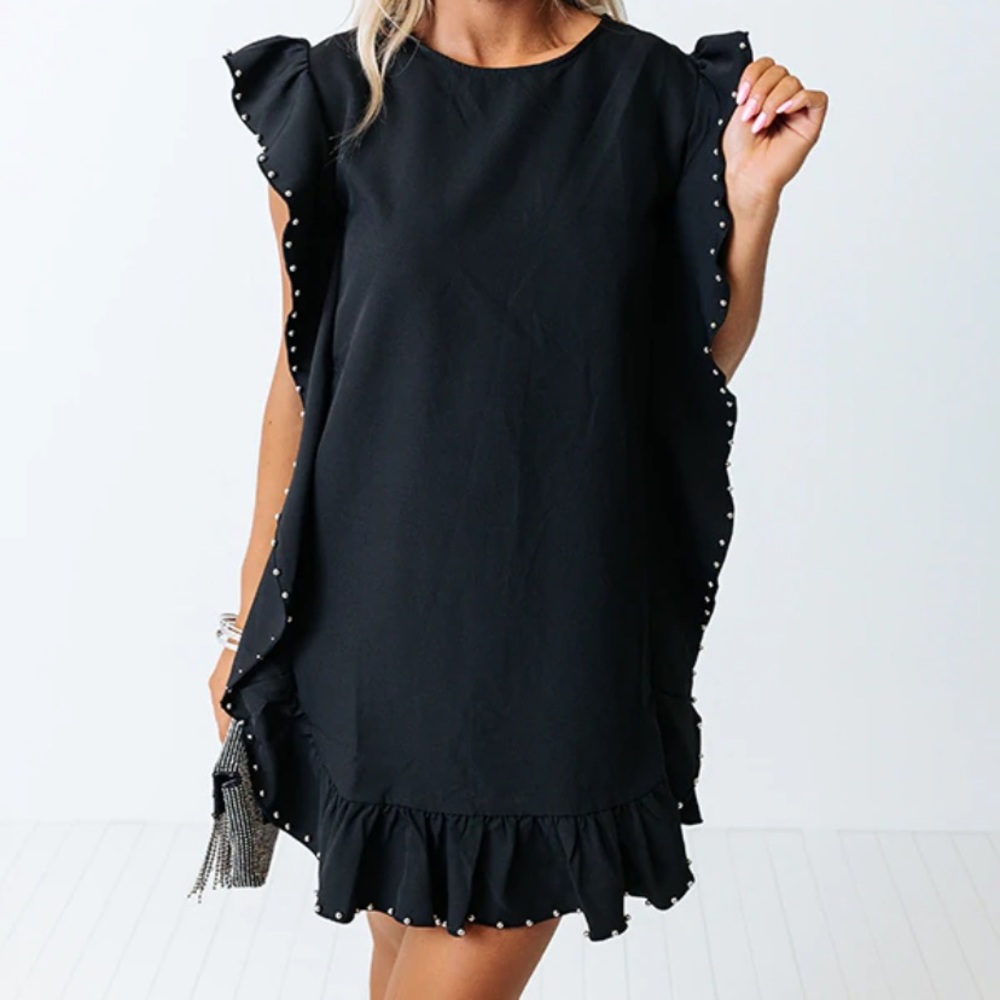Black studded mini dress